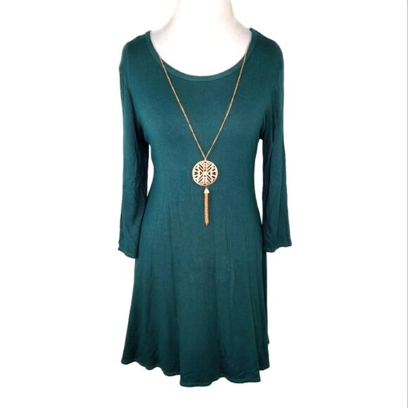 Forever Rose Green Fit & Flare Mini Dress with Removable Gold Necklace Size XL - Picture 1 of 10